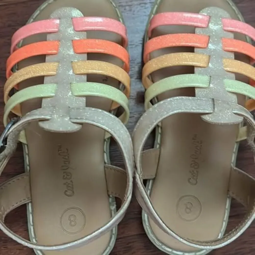 Toddler Girls 8 bright sandals Velcro cat and jack neon sparkle